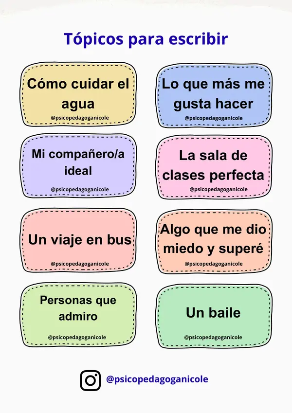 Tópicos para escribir oraciones o historias