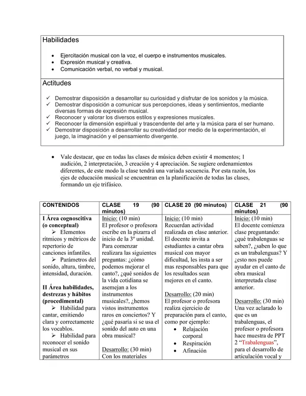 Planificación Clase a Clase: Agosto | Música Segundo Básico