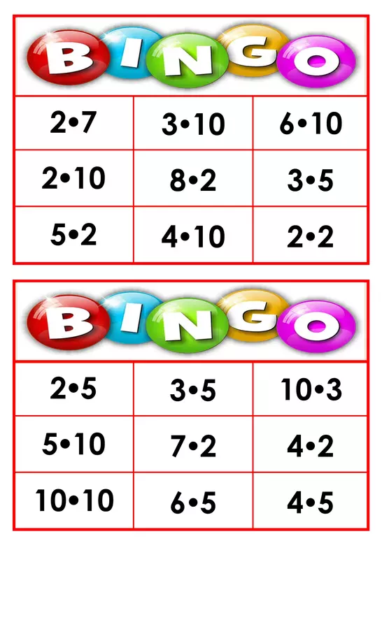 Bingo de multiplicaciones (tablas del 2, 5 y 10)