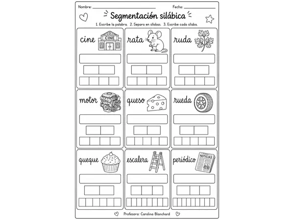 Segmentación silabica letras, c,r,q,m,p,e