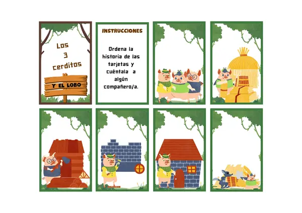 Tarjetas cuento Los tres cerditos