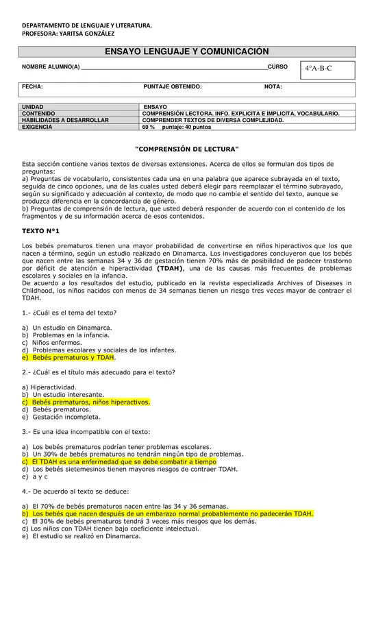 ENSAYO PAES BREVE (Incluye pauta)