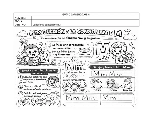 Guía Formativa: Introducción a la Consonante M (Formato Word)
