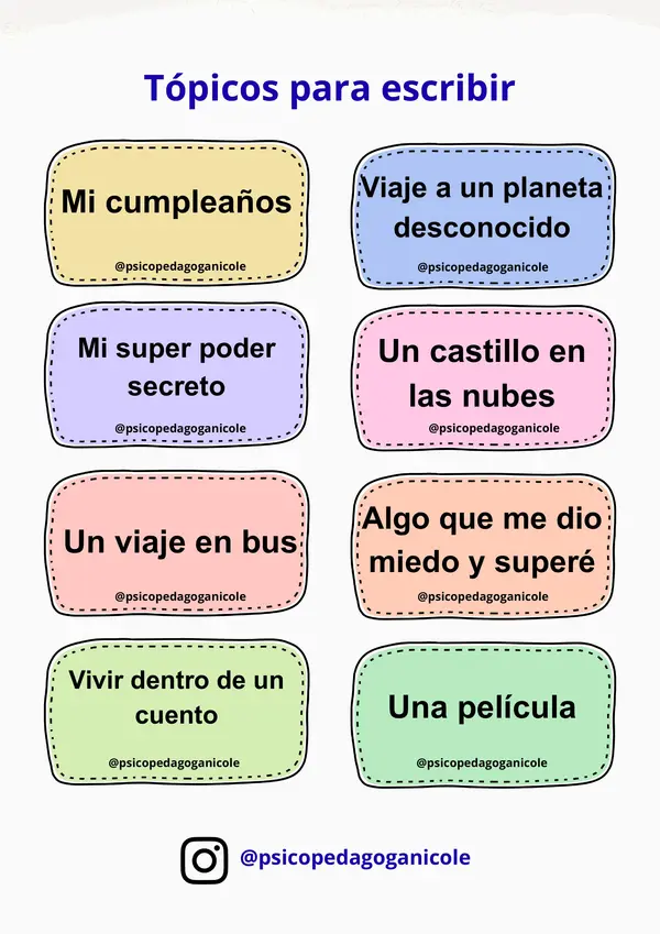 Tópicos para escribir oraciones o historias