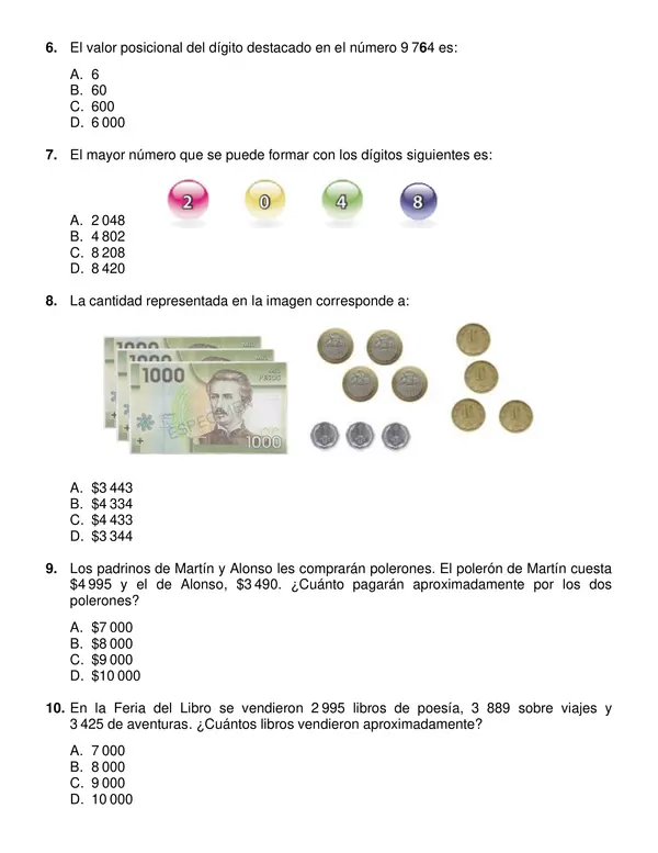 Evaluación segundo semestre de matemática 4° año básico.