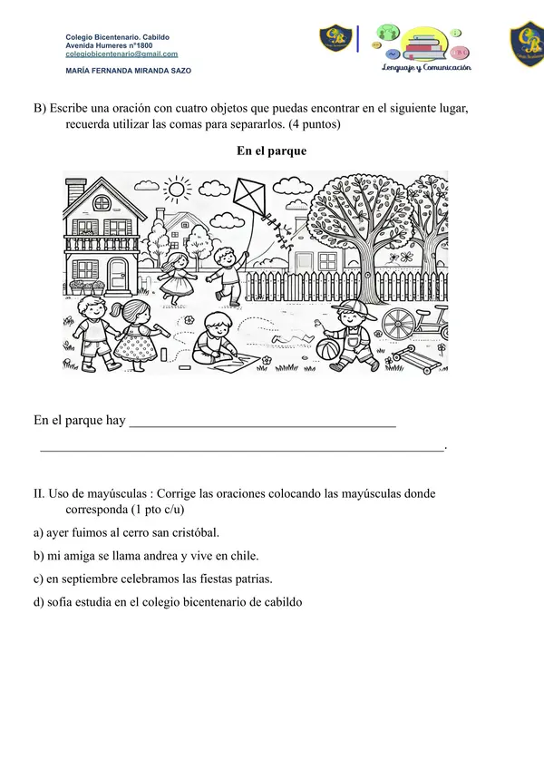 Evaluacion de contenidos de Lenguaje