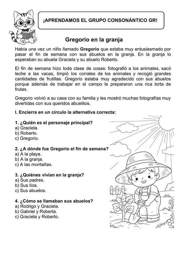 Comprensión Lectoras: Grupos Consonánticos (gl, gr, dr, fl, fr)