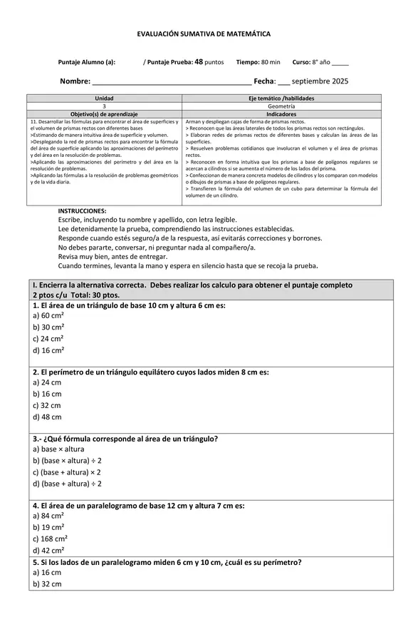 Evaluación de area y volumen de prismas
