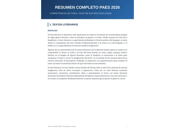 Guía PAES 2026: Resumen completo de contenidos competencia lectora 