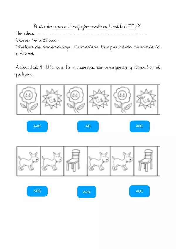 FICHA FORMATIVA PATRONES Y SECUENCIAS-LATERALIDAD- UNIDADES DE MEDIDAS NO ESTANDARIZADAS.