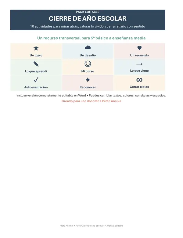 PACK CIERRE DE AÑO ESCOLAR | 10 ACTIVIDADES EDITABLES