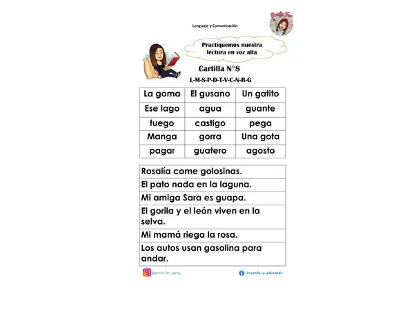 Cartilla de lectura en voz alta n°8
