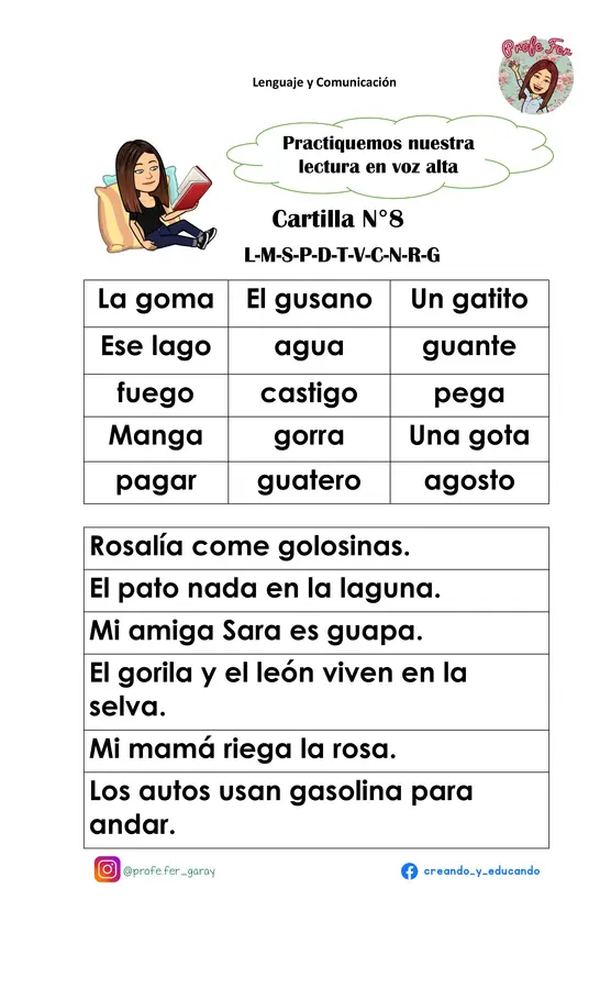 Cartilla de lectura en voz alta n°8