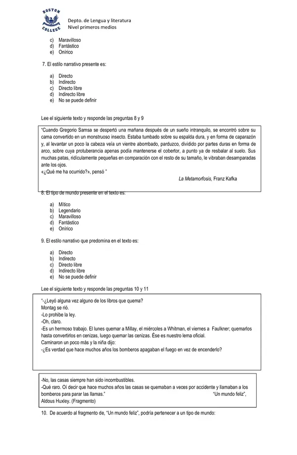 Prueba Unidad III, Género dramático, Primero Medio, Lengua y Literatura. 