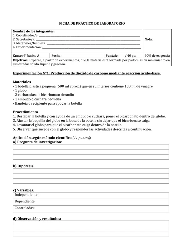 PRÁCTICO DE LABORATORIO: Materia y teoría cinético molecular.