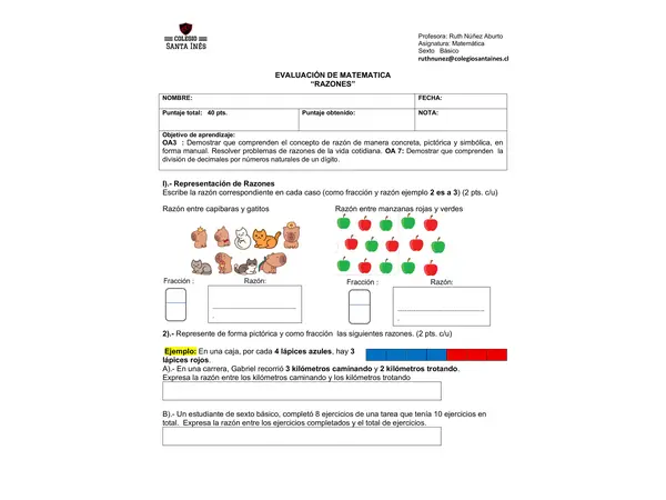 Evaluación Razones 6° básico 