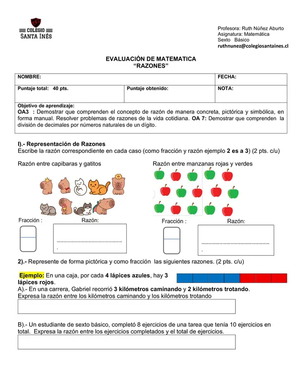 Evaluación Razones 6° básico 