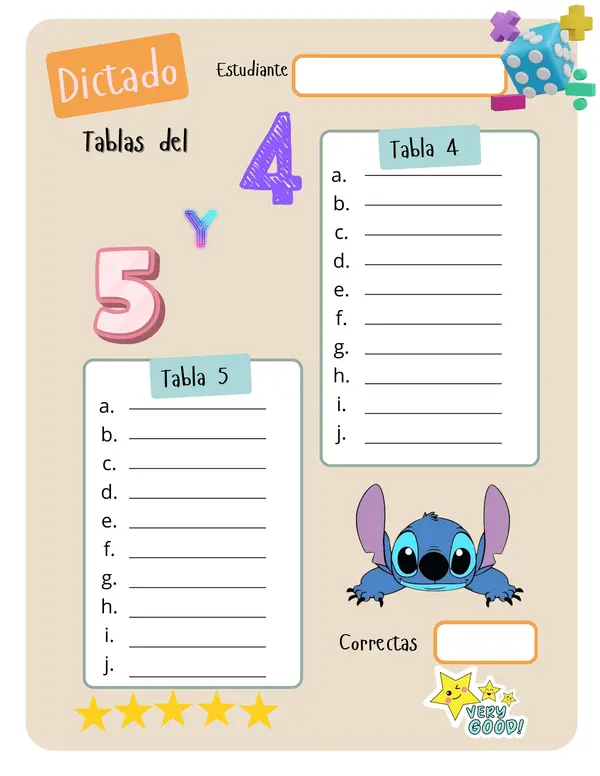 Dictado de tablas de multiplicar.