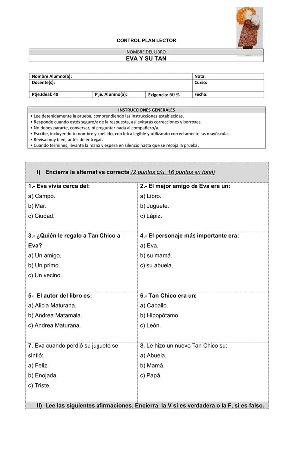 Evaluación "Eva y su Tan"