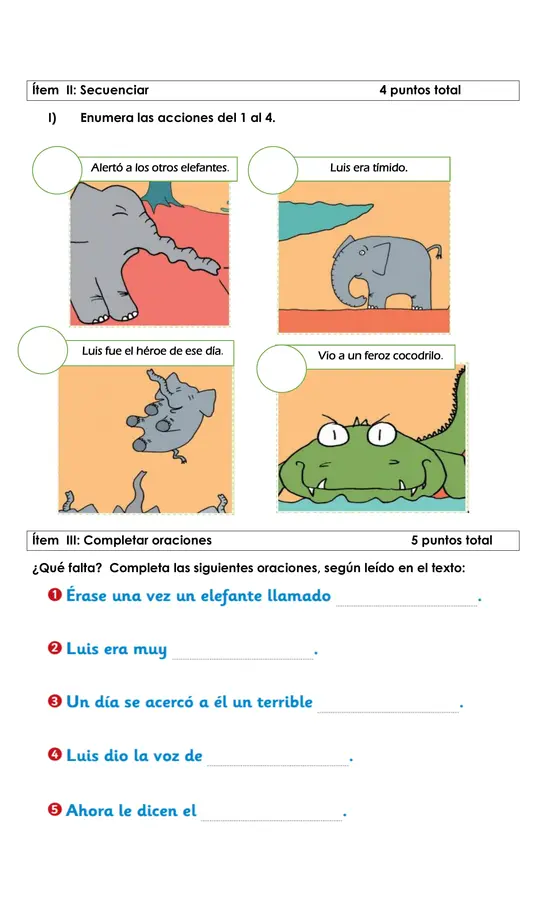 Evaluación de libro "Luis el Timido"