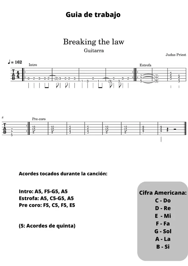 Guia de trabajo de música (Breaking the law - Judas Priest)