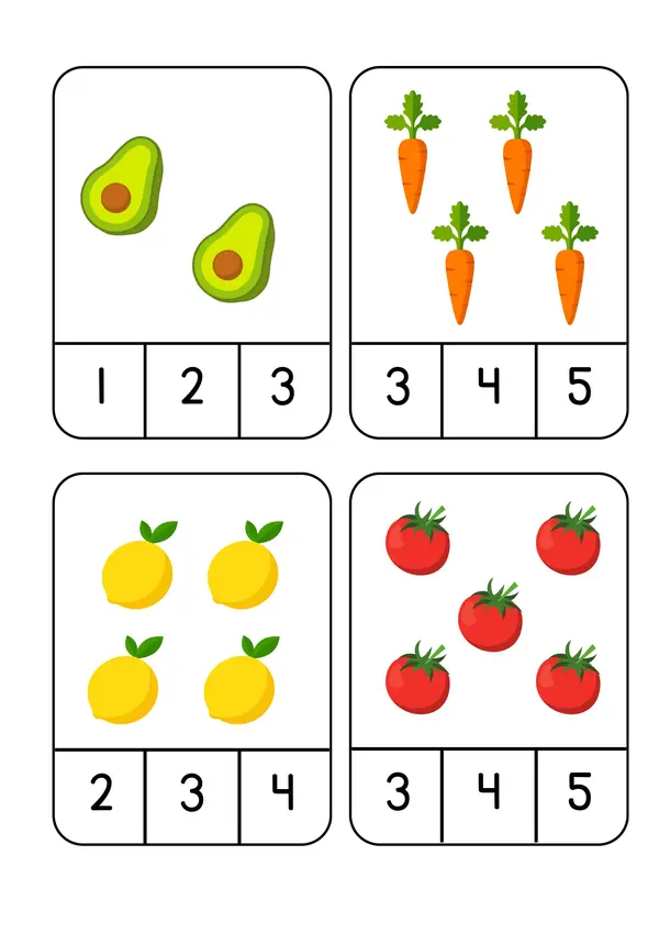 Tarjetas asociación numero cantidad (1-5)