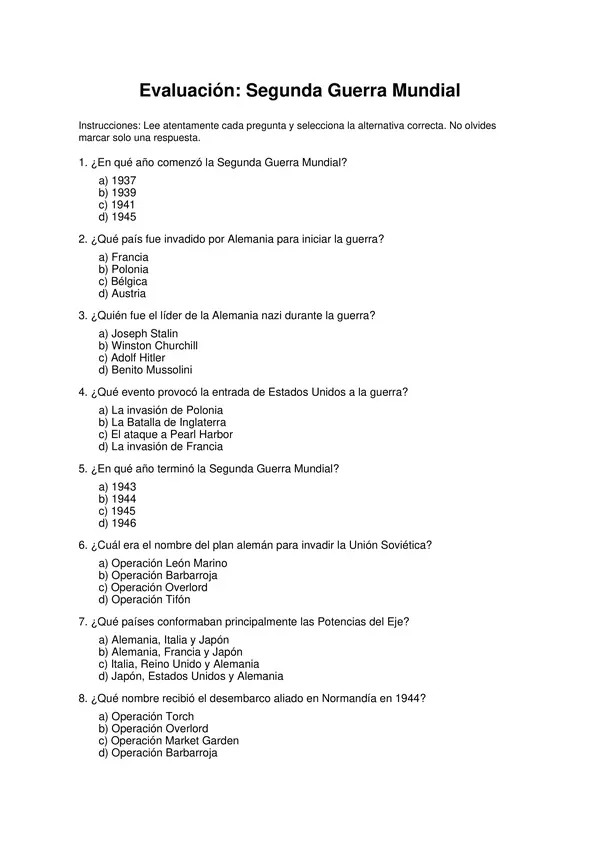 Evaluación de la segunda guerra mundial