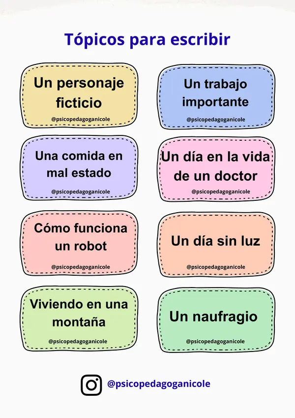 Tópicos para escribir oraciones o historias