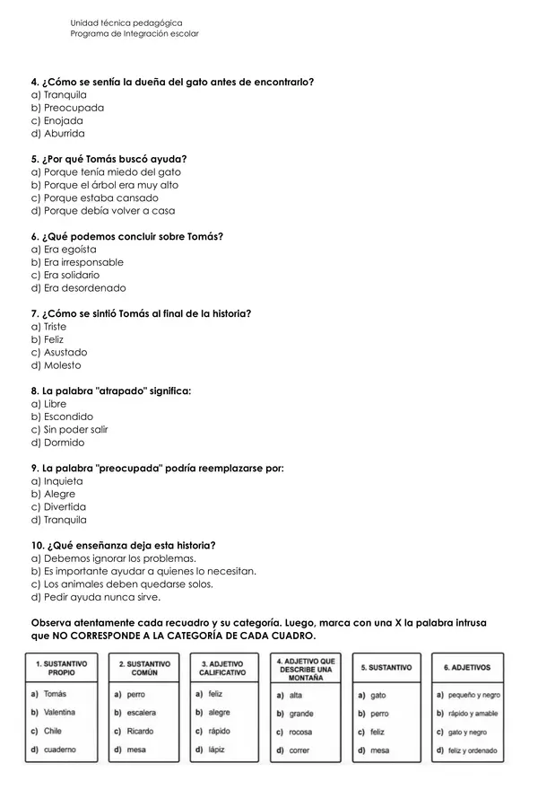 Evaluación informal de proceso PIE – 3° básico