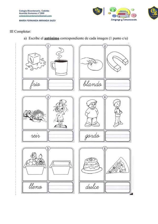 Evaluacion de contenidos de Lenguaje