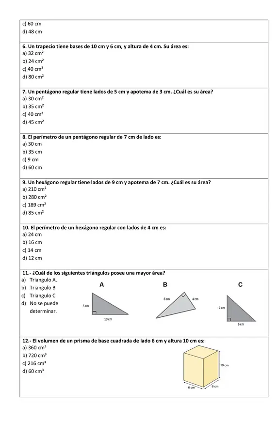 Evaluación de area y volumen de prismas