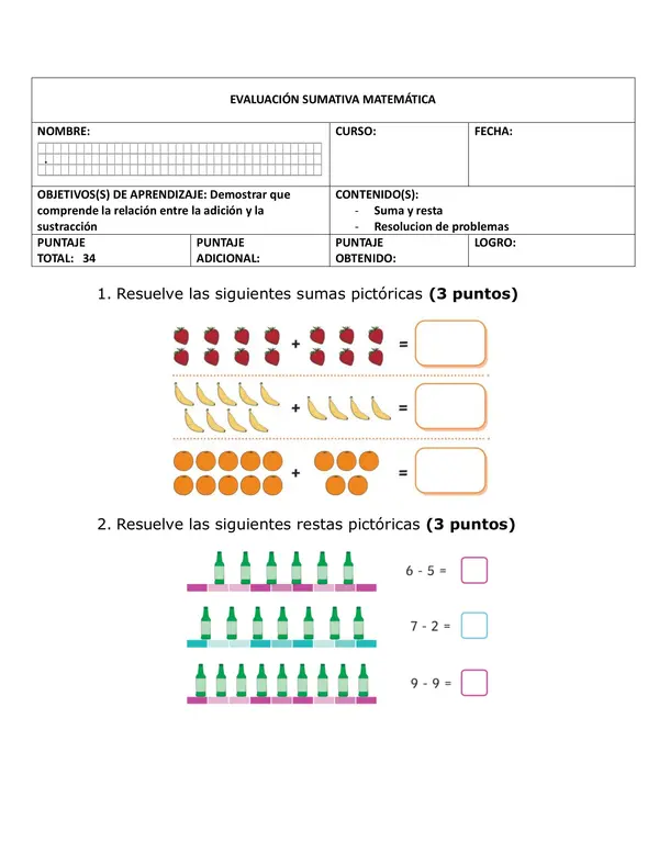 Evaluación sumas y restas
