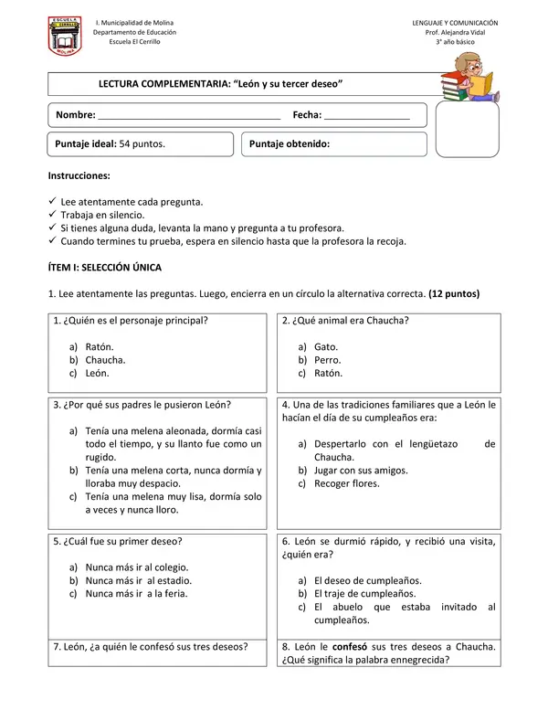 Prueba lectura complementaria: León y su tercer deseo