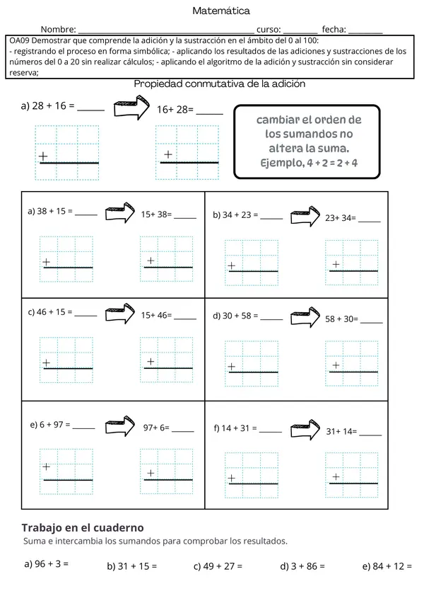 Matemática: Propiedades de la Adición - Conmutativa y Cálculo Mental