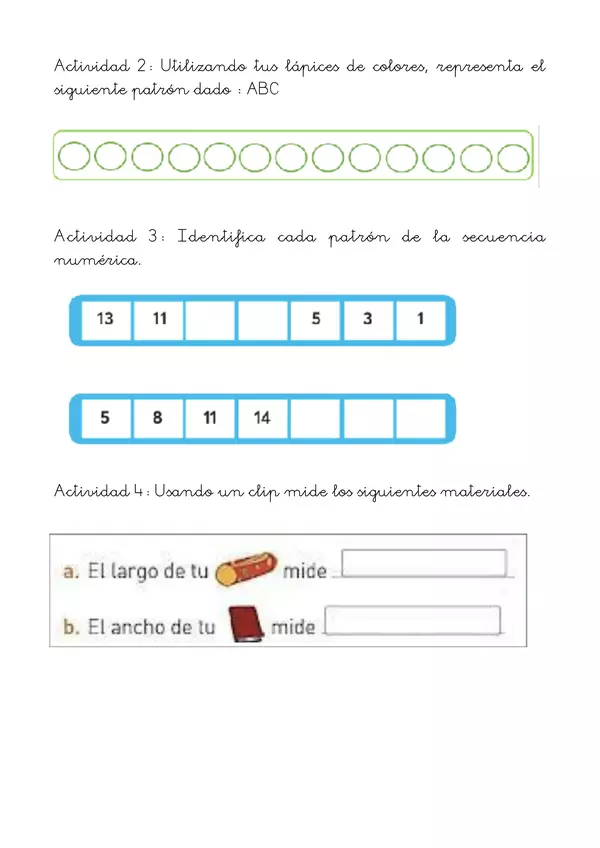 FICHA FORMATIVA PATRONES Y SECUENCIAS-LATERALIDAD- UNIDADES DE MEDIDAS NO ESTANDARIZADAS.