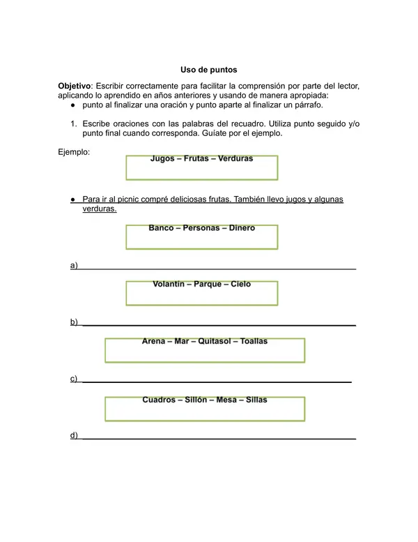 Guía de trabajo: uso de puntos