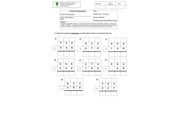 Control de adiciones y sustracciones con canje 