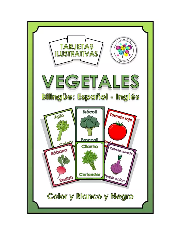 Tarjetas Ilustrativas Vegetales Comida Saludable Recortar Color Bilingüe