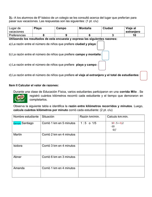 Evaluación Razones 6° básico 