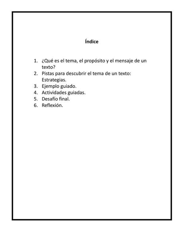 Cuadernillo Comprensión de Lectura: Tema, propósito y mensaje de un texto