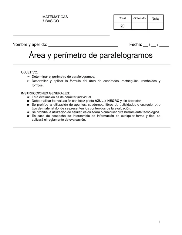 Área y perímetro de paralelogramos