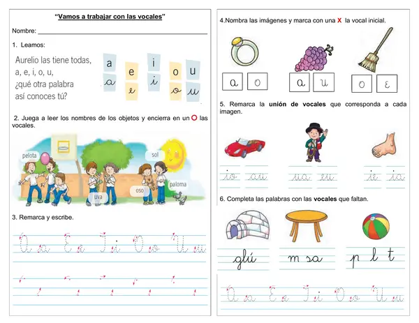 Guía 1° año "Las vocales"