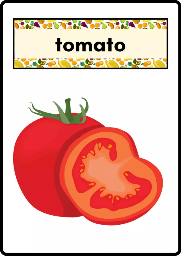 Flash Cards vocabulario de las Frutas en inglés Tomato | profe.social