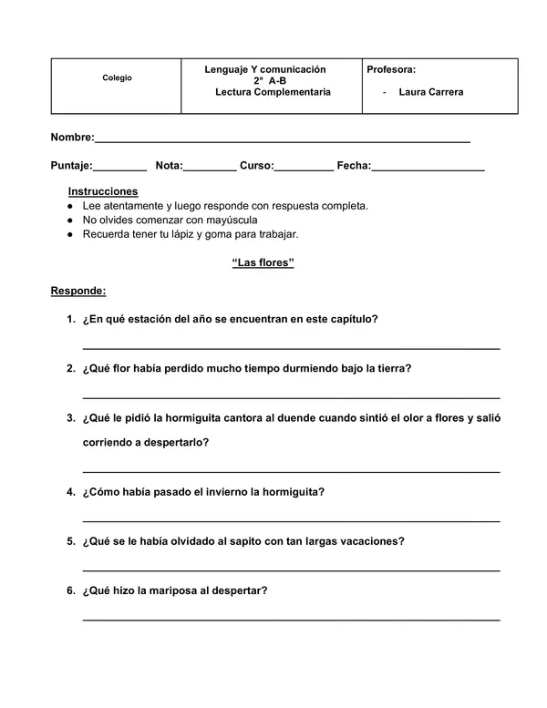 La hormiguita catora y el duende melodía"; capitulo Las flores.