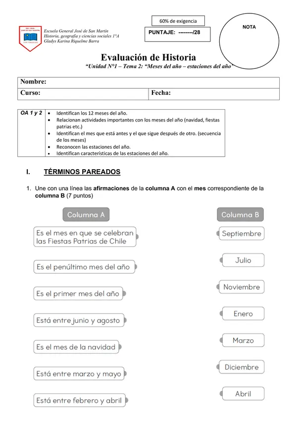 EVALUACIÓN MESES Y ESTACIONES DEL AÑO