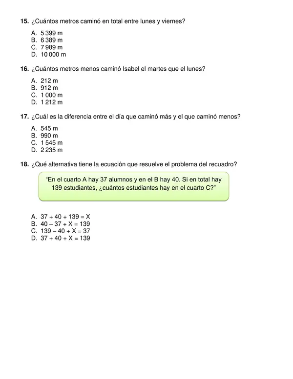 Evaluación segundo semestre de matemática 4° año básico.