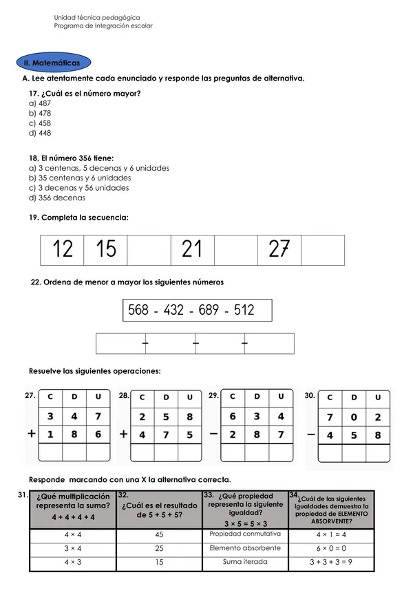 Evaluación informal de proceso PIE – 3° básico