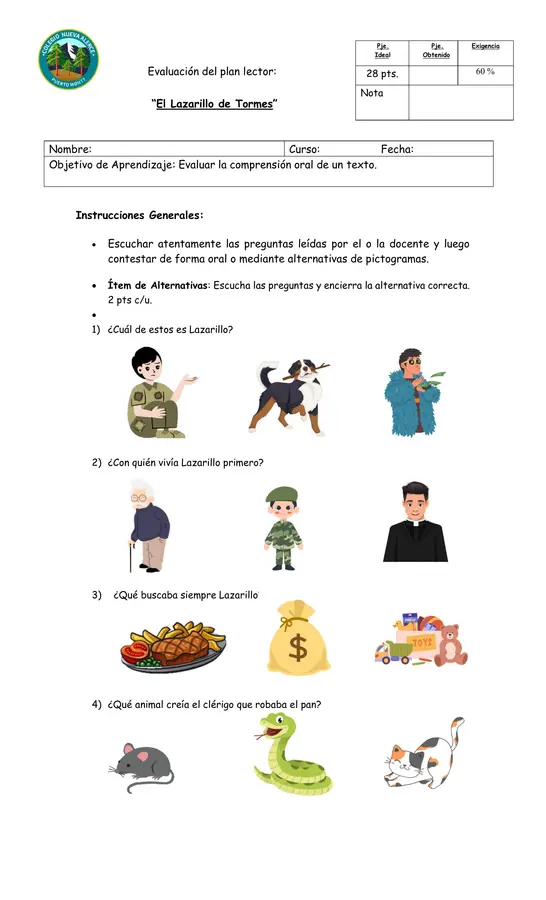 Evaluación del libro El Lazarillo de Tormes