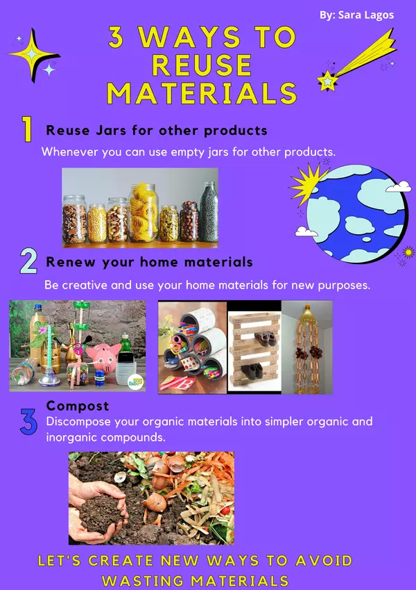 Poster educativo sobre tips para reutilizar materiales