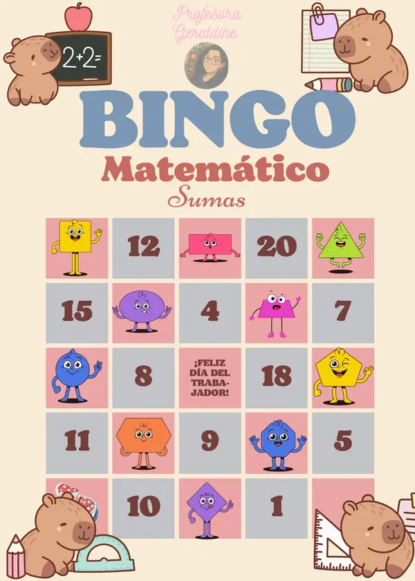 Bingo de sumas hasta el 20